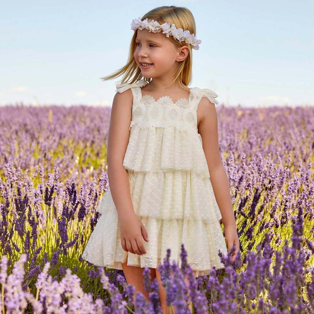 Abel & Lula Girls Ivory Tiered Tulle Dress